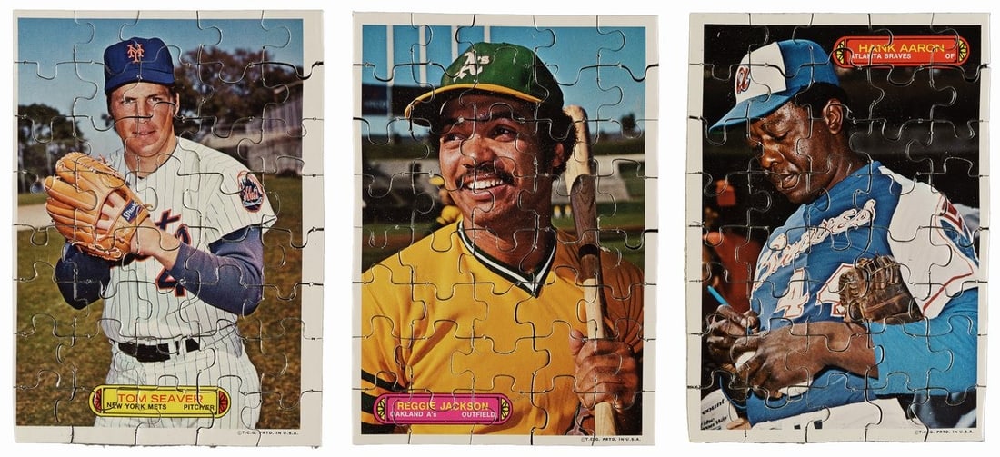 Complete Set of 12 Rare 1974 Topps Test Puzzles with Wrappers: Complete Set of 12 Rare 1974 Topps Test Puzzles with Wrappers Discover a rare complete set of twelve 1974 Topps Test Puzzles, featuring iconic baseball Hall of Famers and stars such as Hank Aaron, Joh