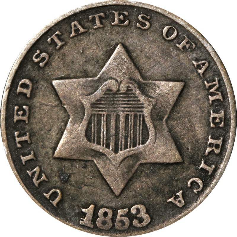 1853 Three Cent Silver Coin with Re-Cut Date (1 of 2)