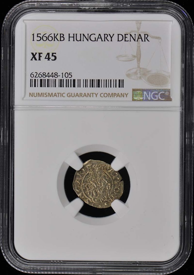 1566KB Hungary Denar Maximilian II Madonna Child NGC XF45 Coin: 1566KB Hungary Denar Maximilian II Madonna Child NGC XF45 Coin This Hungary Denar features Maximilian II with a depiction of Madonna and Child. It is certified by NGC with a grade of XF 45, indicating