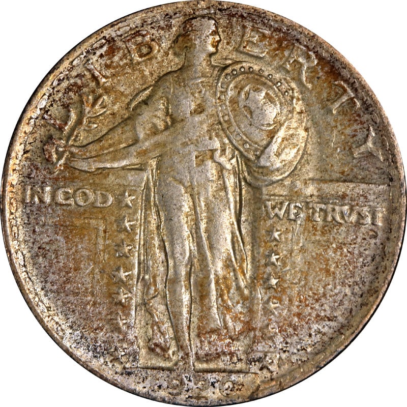 1920-P Standing Liberty Quarter Silver Circulated from Philadelphia: 1920-P Standing Liberty Quarter Silver Circulated from Philadelphia This 1920-P Standing Liberty Quarter features a classic design that represents a significant piece of American numismatic history. M