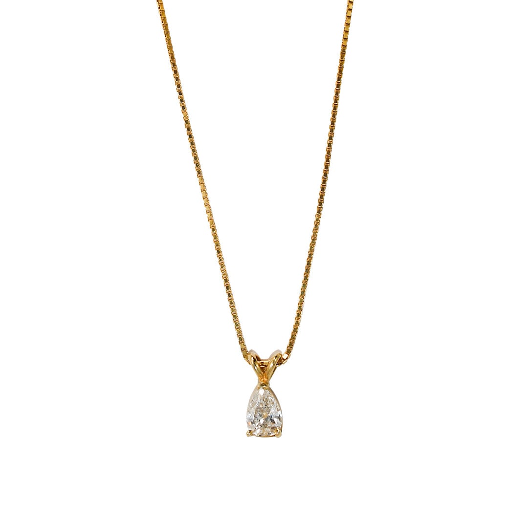 14K 18K Yellow Gold 0.98ct Pear Shaped Diamond Pendant Necklace (1 of 4)