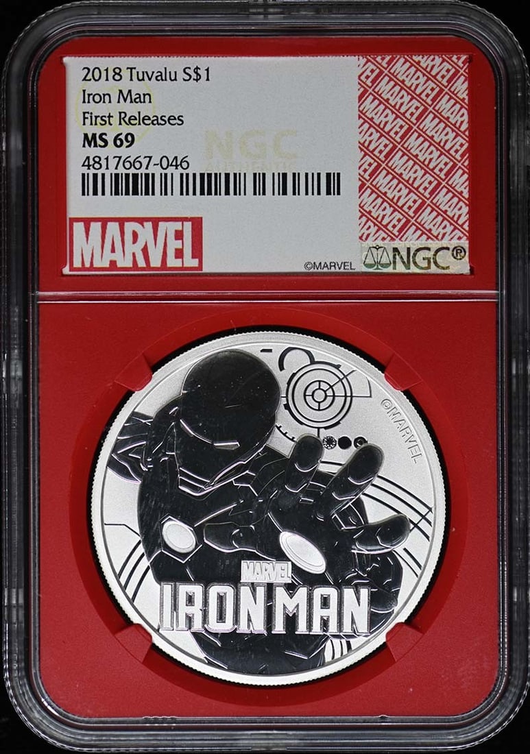 2018 Tuvalu Iron Man S$1 Coin NGC MS69 Certification: 2018 Tuvalu Iron Man S$1 Coin NGC MS69 Certification This 2018 Tuvalu Iron Man coin is a remarkable collectible, graded MS69 by NGC, ensuring its high quality and uncirculated condition. It features s