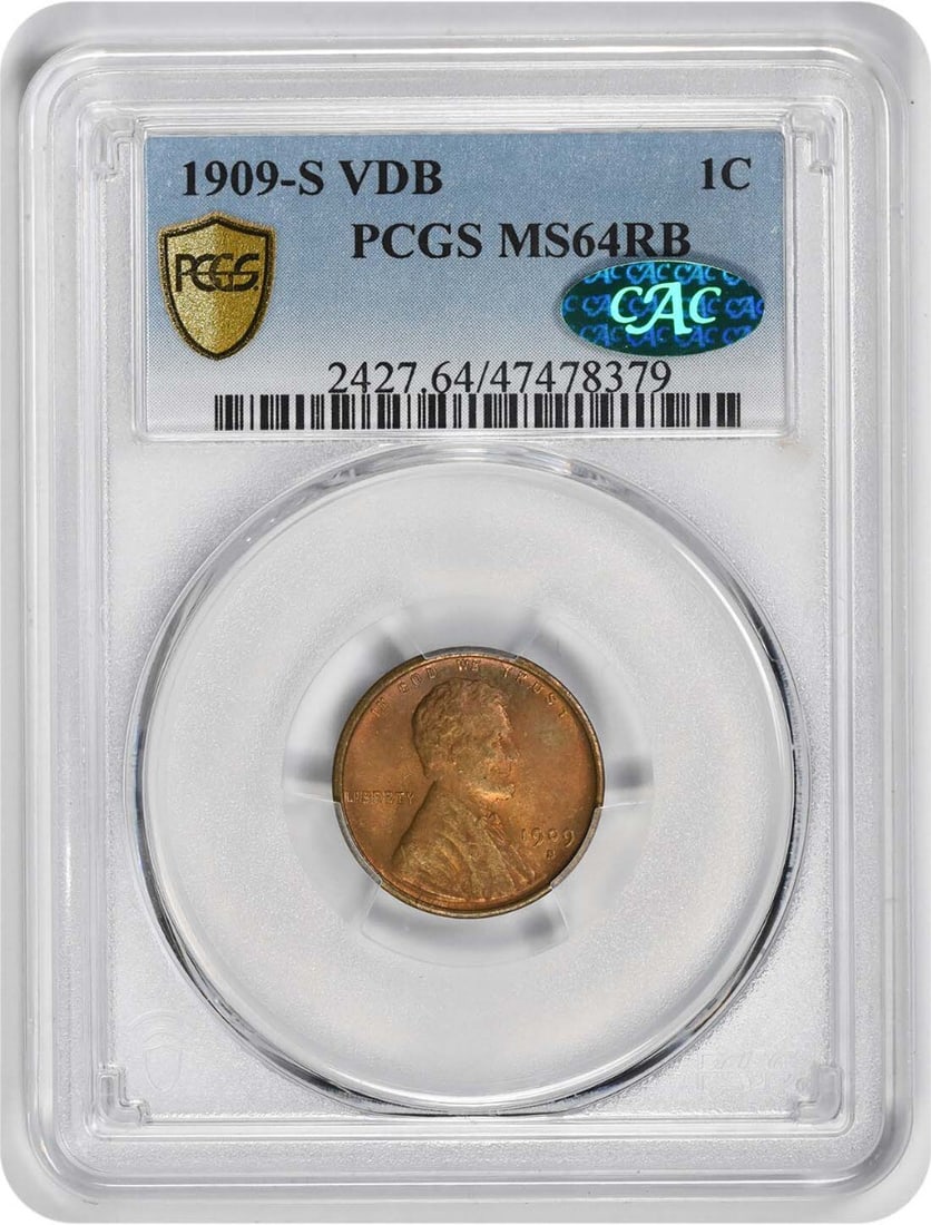1909-S VDB Lincoln Cent MS64RB PCGS CAC Approved Copper Coin (1 of 4)