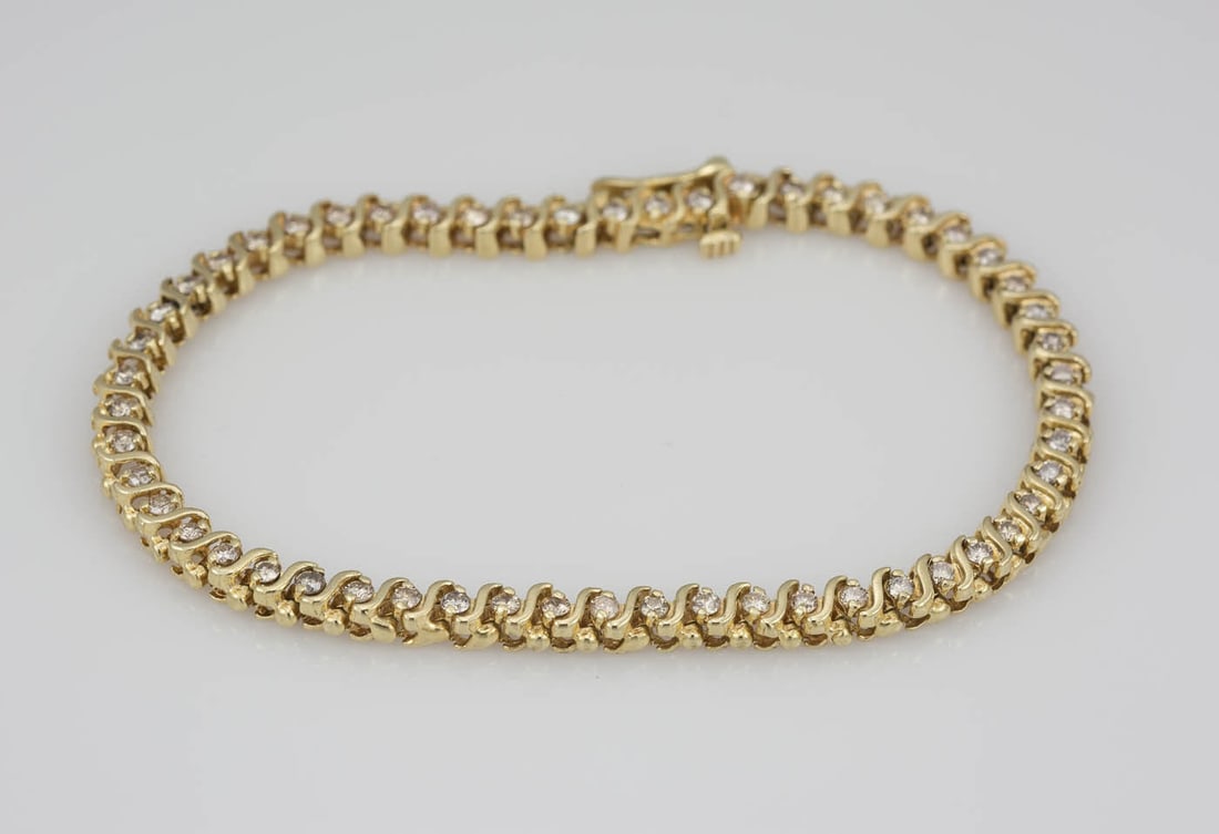 14k Yellow Gold Diamond Tennis Bracelet 1.50ct 54 Diamonds 7 Inch (1 of 3)