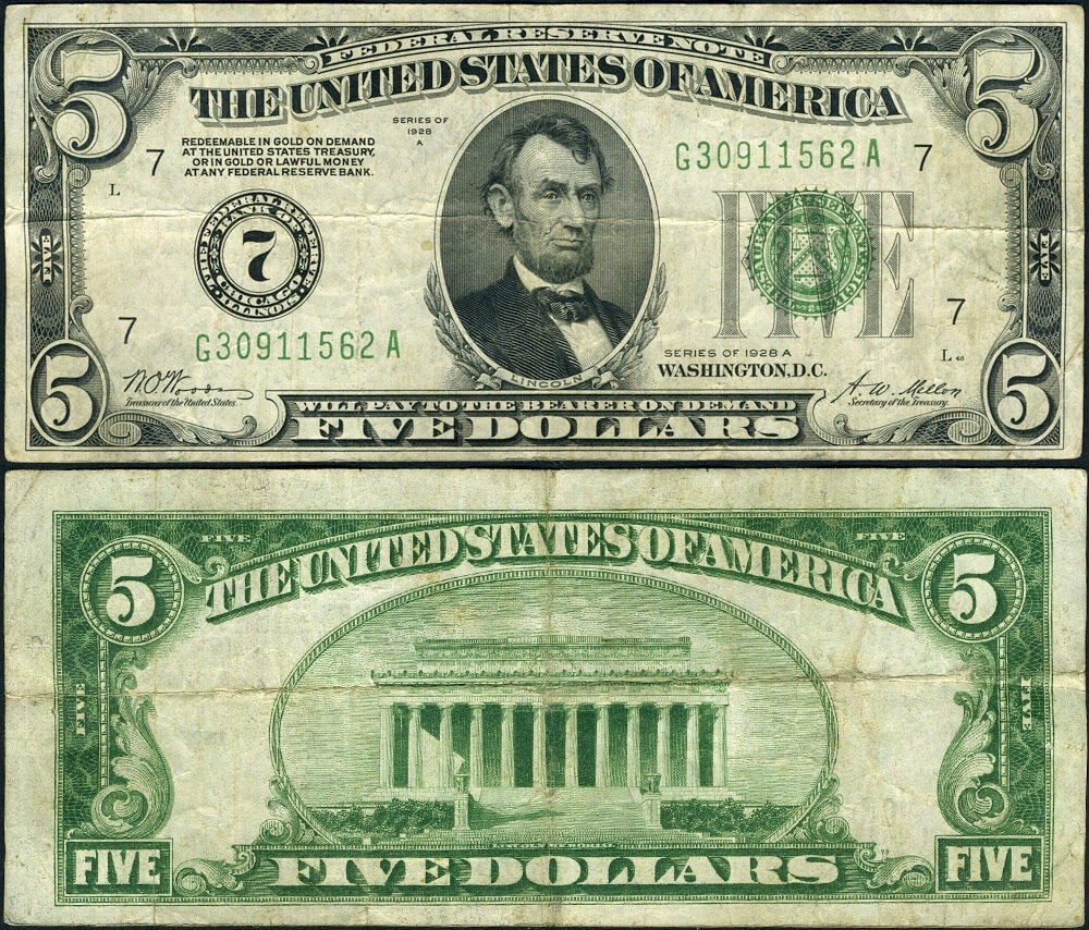 1928-A $5 Federal Reserve Note Chicago G-A Block VF (1 of 3)