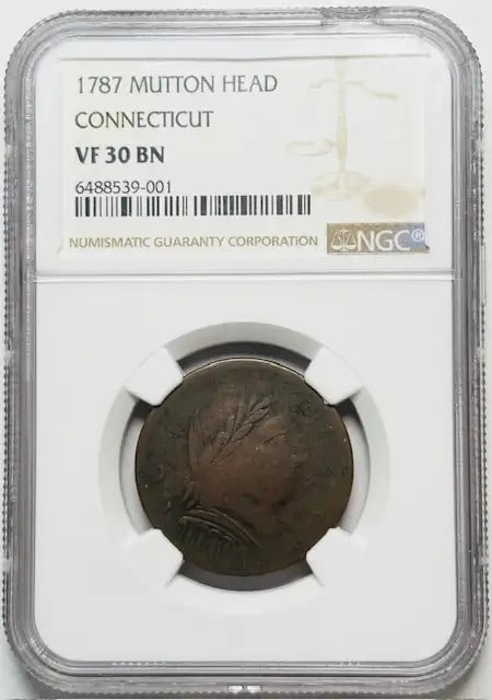 1787 Connecticut Copper Coin NGC VF30 BN Mutton Head (1 of 2)