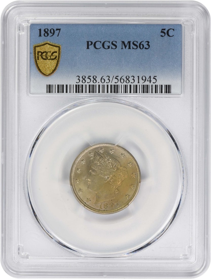 PCGS MS63 Graded 1897 Liberty Head Nickel Coin United States (1 of 2)