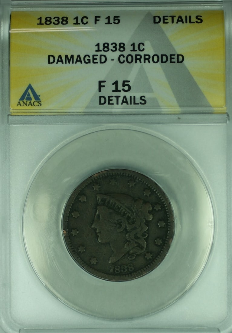 1838 Coronet Head Large Cent ANACS F15 Certified Coin (1 of 2)