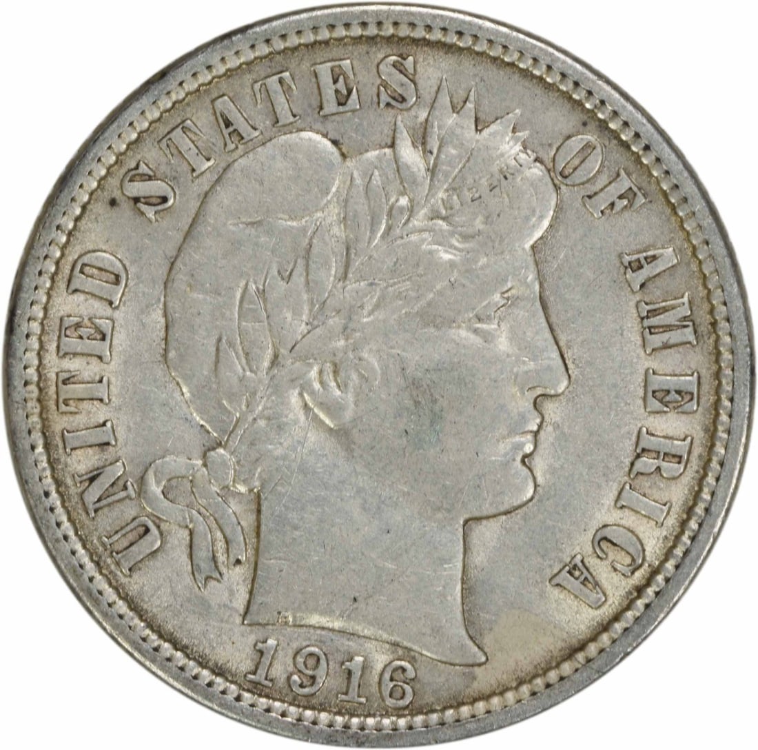 1916 Barber Dime AU Uncertified 90% Silver Coin (1 of 2)