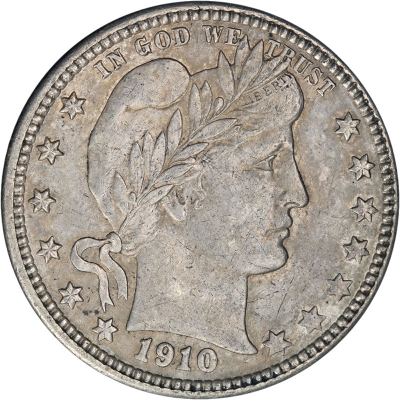 1910-D Barber Quarter AU/BU Silver Strong Strike Superb Appeal: 1910-D Barber Quarter AU/BU Silver Strong Strike Superb Appeal This stunning 1910-D Barber Quarter showcases superb eye appeal and a strong strike, making it a remarkable addition to any collection. W