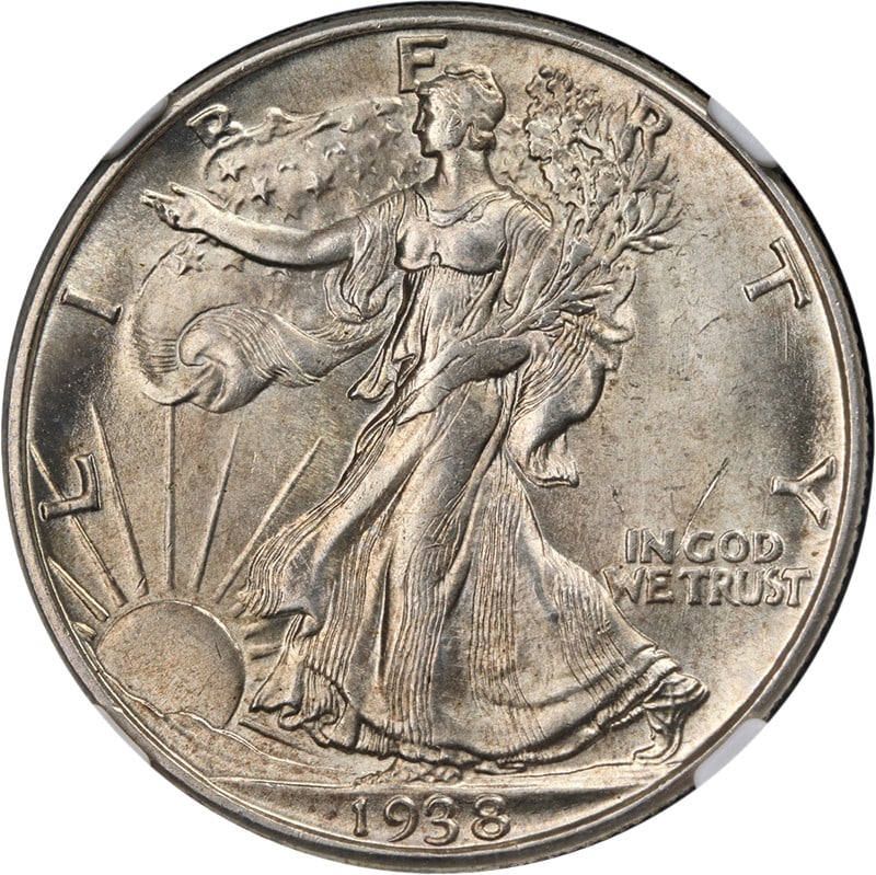 1938-D Walking Liberty Half NGC MS64 Key Date Stunning Luster: 1938-D Walking Liberty Half NGC MS64 Key Date Stunning Luster This stunning 1938-D Walking Liberty Half, certified by NGC as MS64, showcases superb eye appeal with exceptional luster and a pleasing st