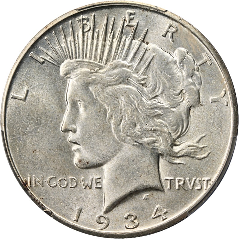 1934-S Peace Dollar PCGS AU58 Key Date Silver Coin (1 of 4)