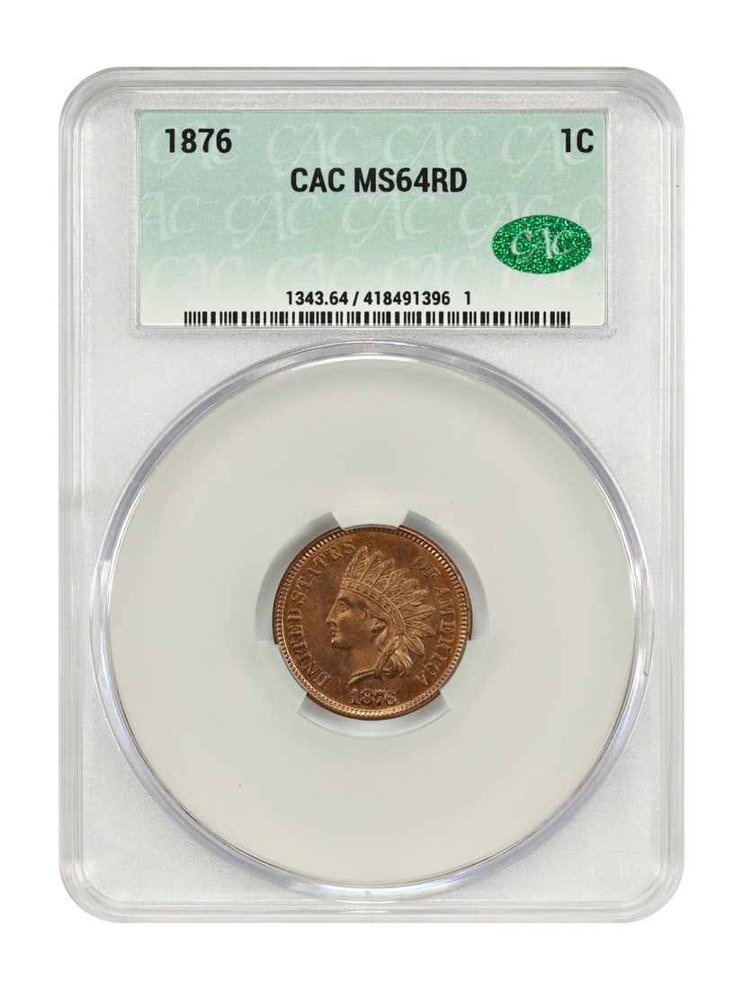 1876 Indian Cent One Cent CACG MS64RD Full Red Philadelphia Issue (1 of 4)