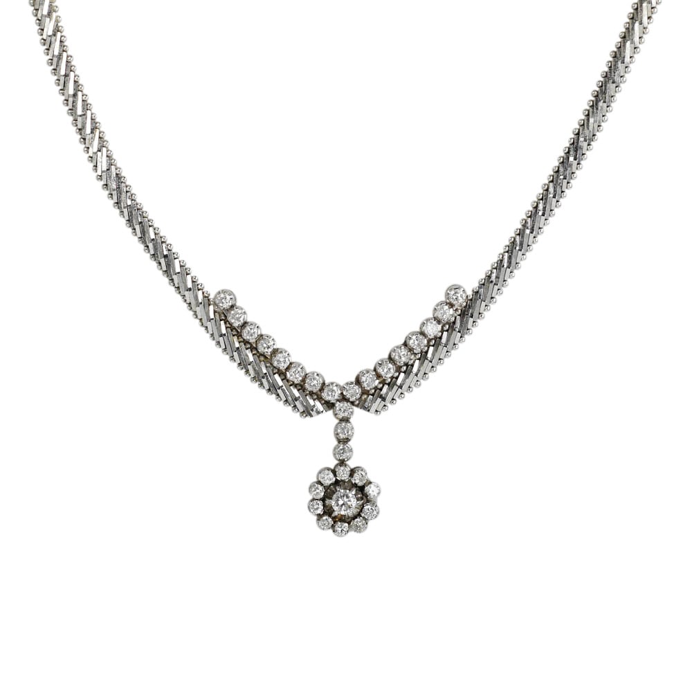 Stunning 14K White Gold Diamond Necklace 1.00CTW Fancy Link Chain (1 of 8)