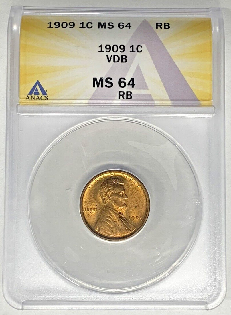 1909 VDB Lincoln Wheat Cent Coin ANACS MS 64 RB Uncirculated (1 of 2)