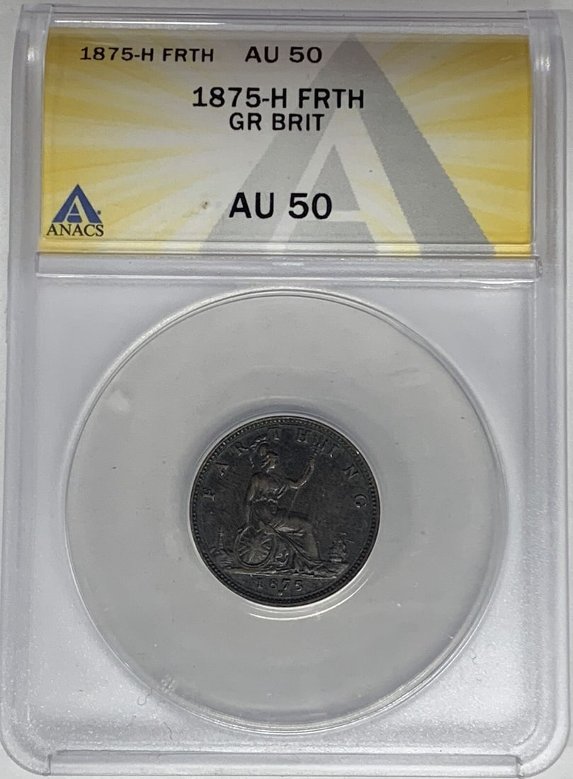 1875 Great Britain Farthing Coin ANACS AU 50 (1 of 2)