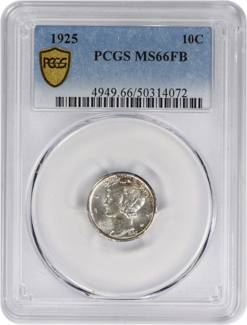1925 Mercury Silver Dime MS66FB PCGS Uncirculated 90% Silver: 1925 Mercury Silver Dime MS66FB PCGS Uncirculated 90% Silver This 1925 Mercury Silver Dime is a stunning example of American numismatic history, graded MS66FB by PCGS, indicating its exceptional quali