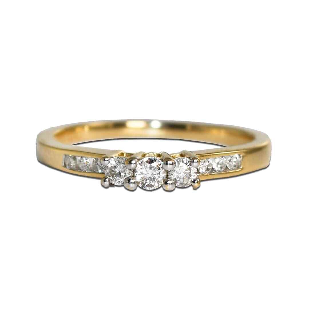 14K Yellow Gold Three-Stone Diamond Ring 0.30ct SI2 H Color (1 of 3)