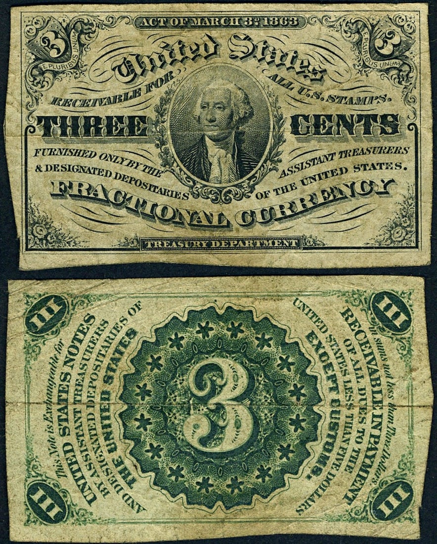 FR 1226 3 Cent 3rd Issue Fractional Note Circulated VF (1 of 3)