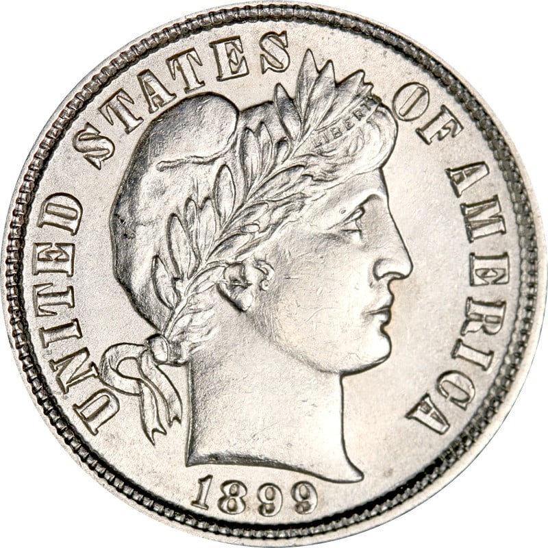 1899 Philadelphia Mint Silver Barber Dime Coin (1 of 2)