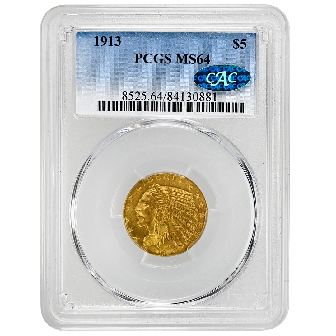 1913 Gold $5 Indian Head PCGS MS64 CAC Philadelphia Mint Coin (1 of 2)