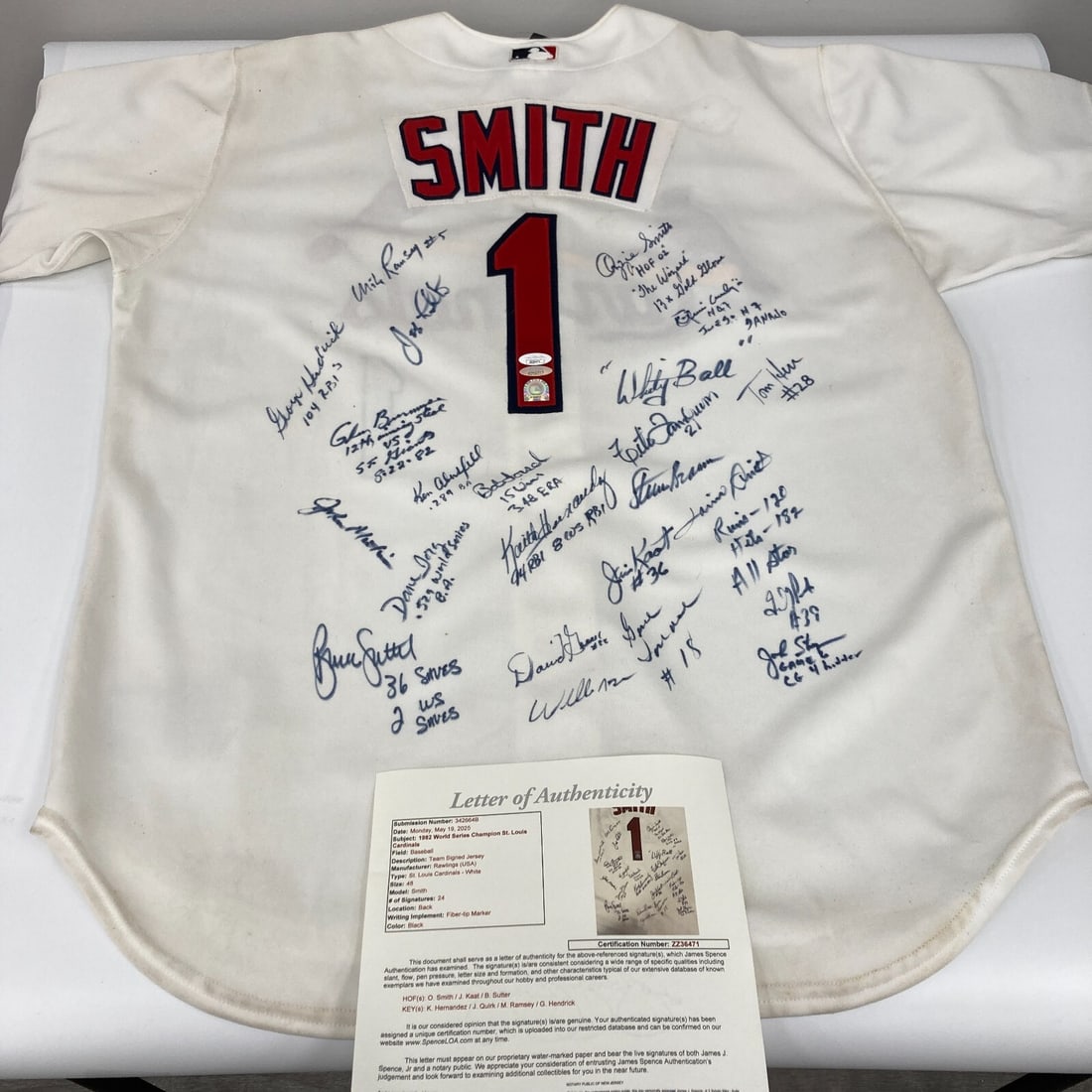 1982 St Louis Cardinals Team Signed Jersey 24 Autographs JSA PSA COA (1 of 18)