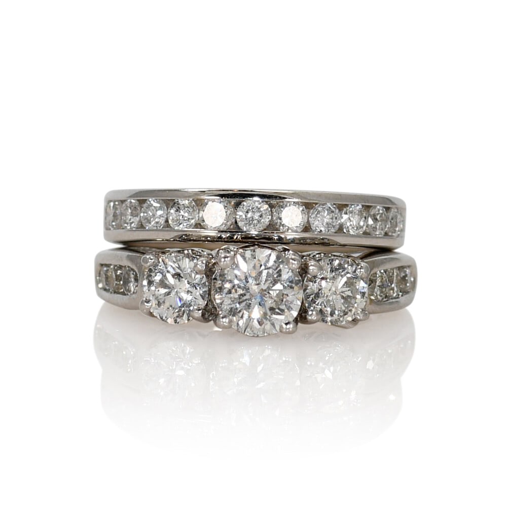 14K White Gold Diamond Wedding Ring Set 1.54ct Natural Diamonds Size 4.5 (1 of 9)