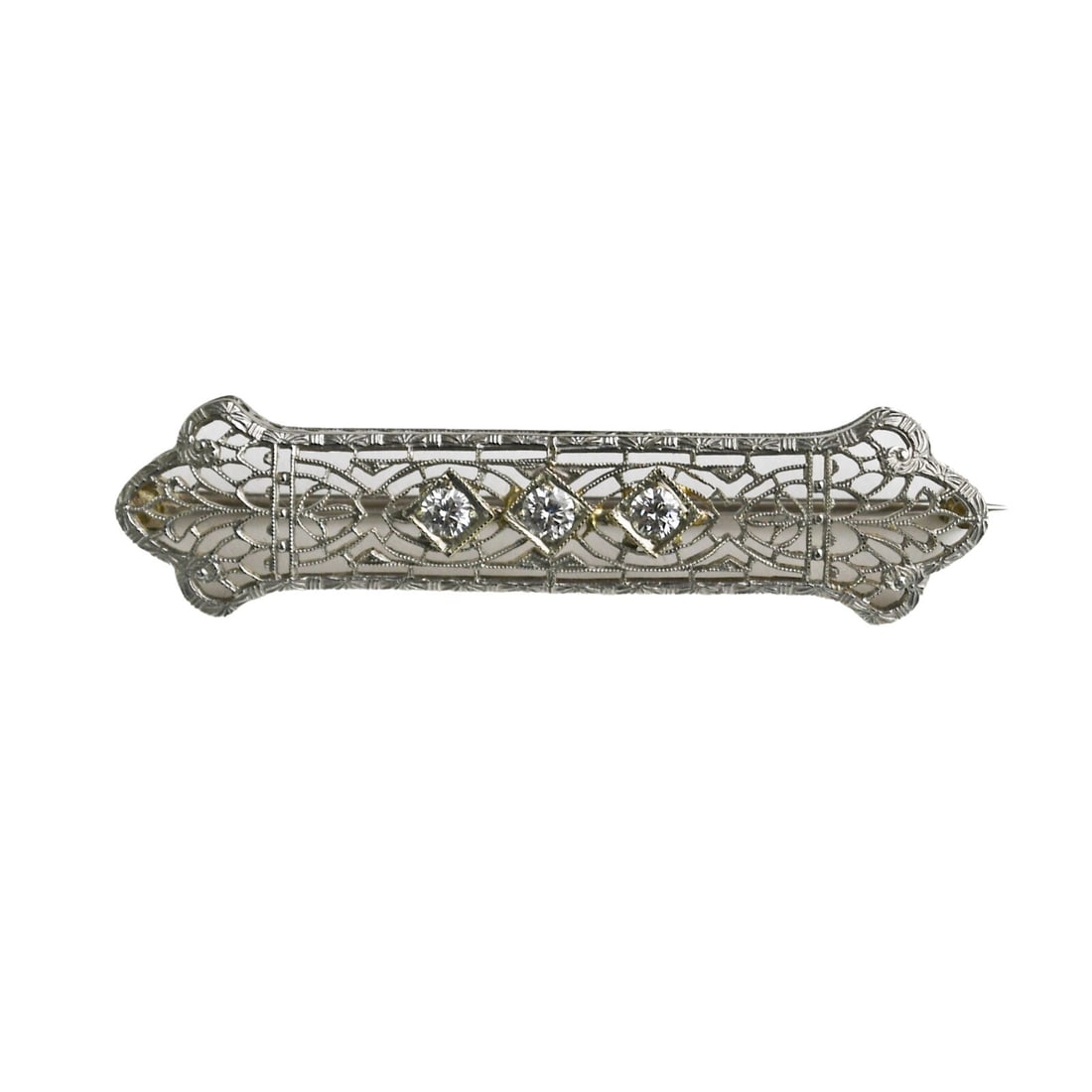 Vintage 14K White Gold Diamond Brooch 0.20ct Edwardian Style (1 of 4)