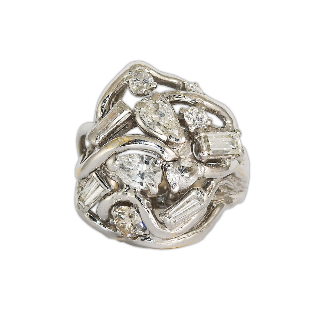 13K White Gold Vintage Diamond Cocktail Ring 2.05ct Unique Design (1 of 6)