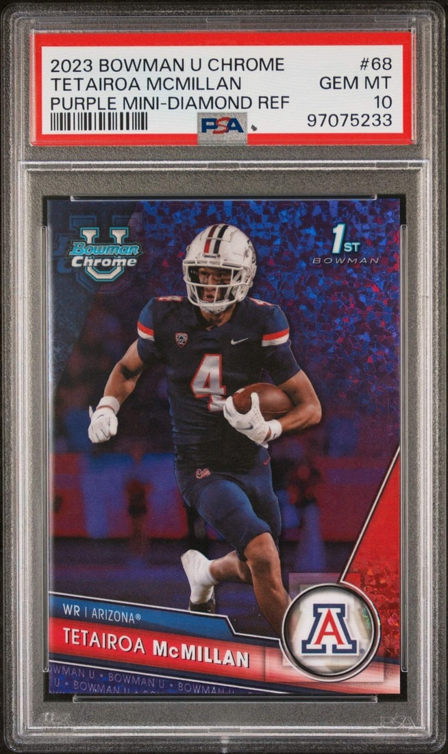 2023 BWM U Chrome Tetairoa McMillan #68 Purple Football Card PSA 10 (1 of 2)