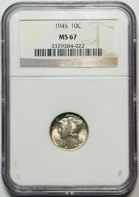 1945 Mercury Dime NGC MS67 Uncirculated Silver Coin (1 of 2)