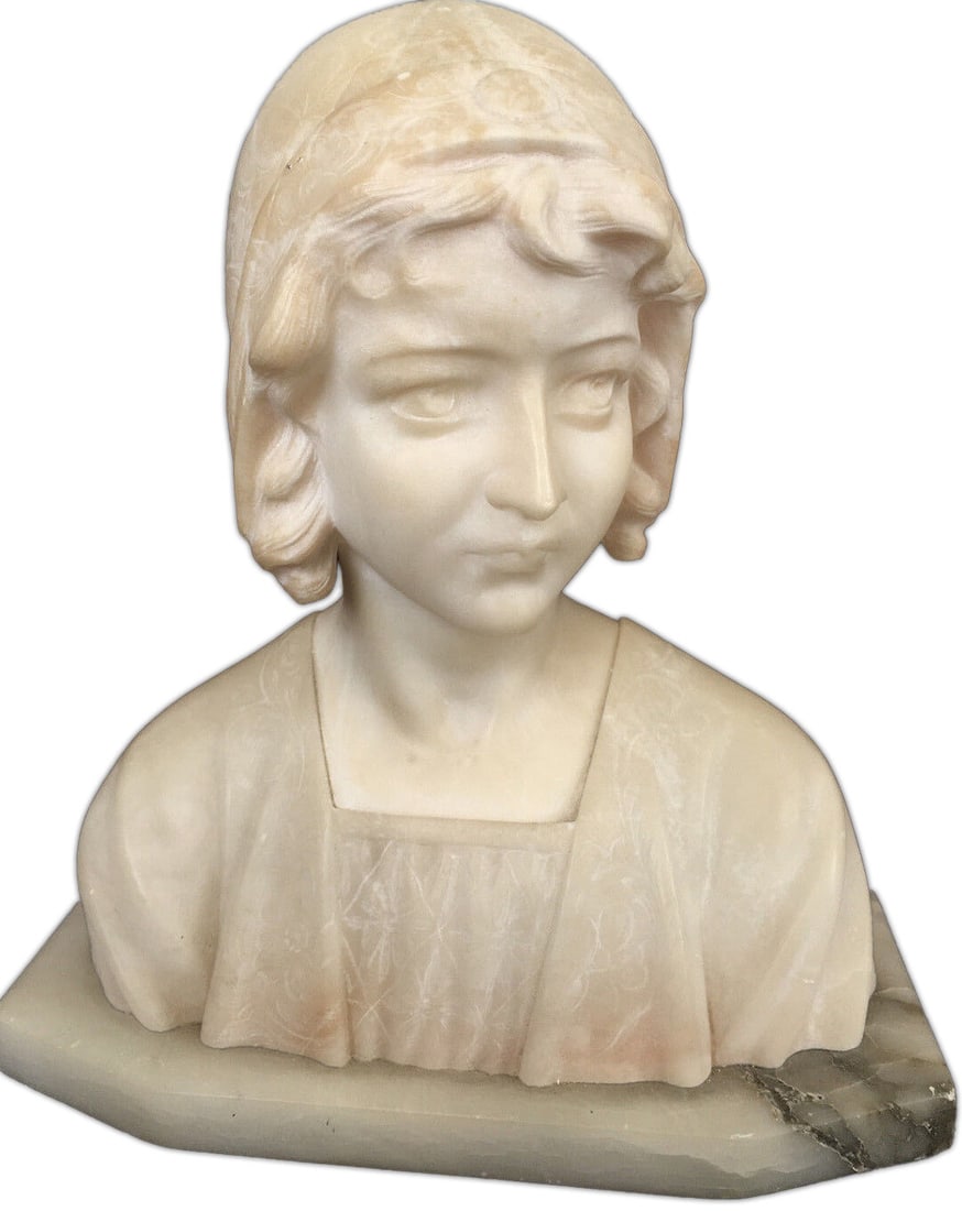 Art Nouveau Alabaster Bust 1910 Studio Crafted Light Sculpture (1 of 4)