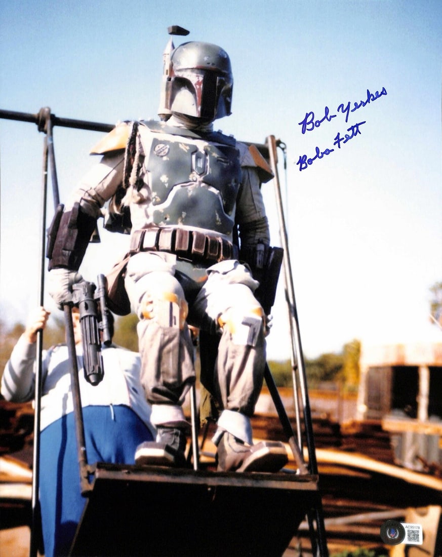 Bob Yerkes Boba Fett Signed 11x14 Photo Authenticated Beckett 10: Bob Yerkes Boba Fett Signed 11x14 Photo Authenticated Beckett 10 This is an autographed 11x14 color photograph of Bob Yerkes, who performed as Boba Fett in Star Wars: Return of the Jedi. The photograp