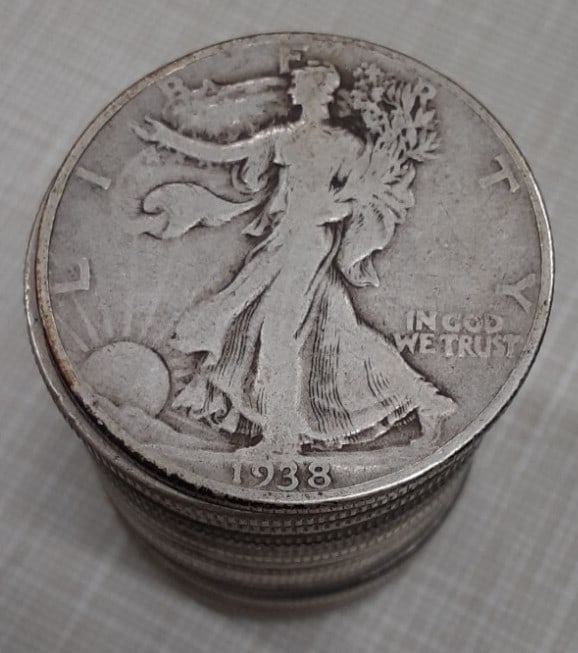 1938 Walking Liberty Half Dollar Roll of 20 Circulated 90% Silver Coins (1 of 4)