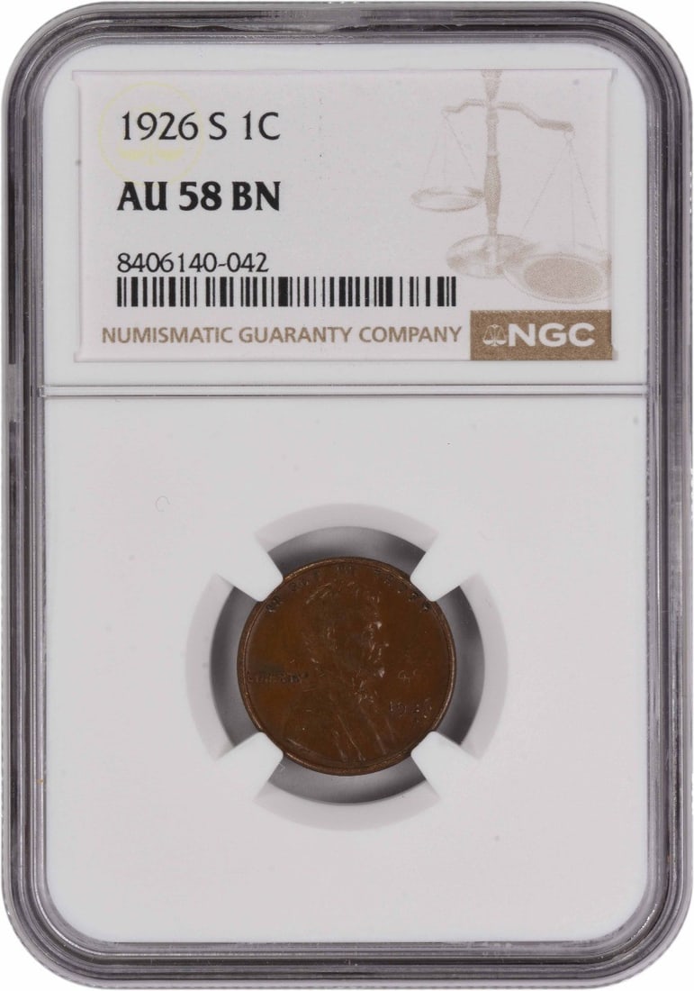 1926-S Lincoln Wheat Cent AU58BN NGC Certified Copper Coin (1 of 2)