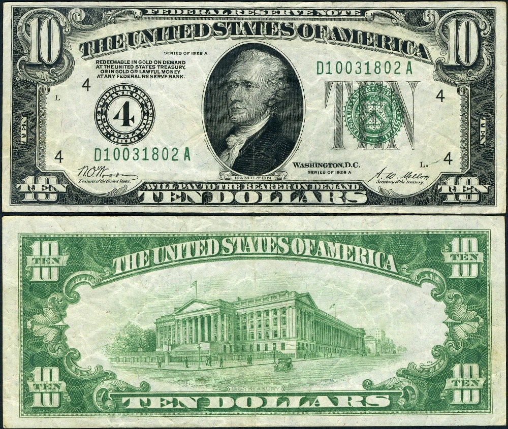 1928-A $10 Federal Reserve Note Cleveland D-A Block VF+ (1 of 3)