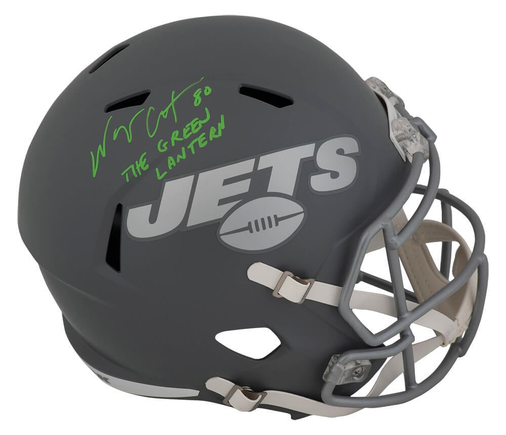 Wayne Chrebet Signed Jets Slate Riddell Helmet with Green Lantern Inscription (1 of 1)