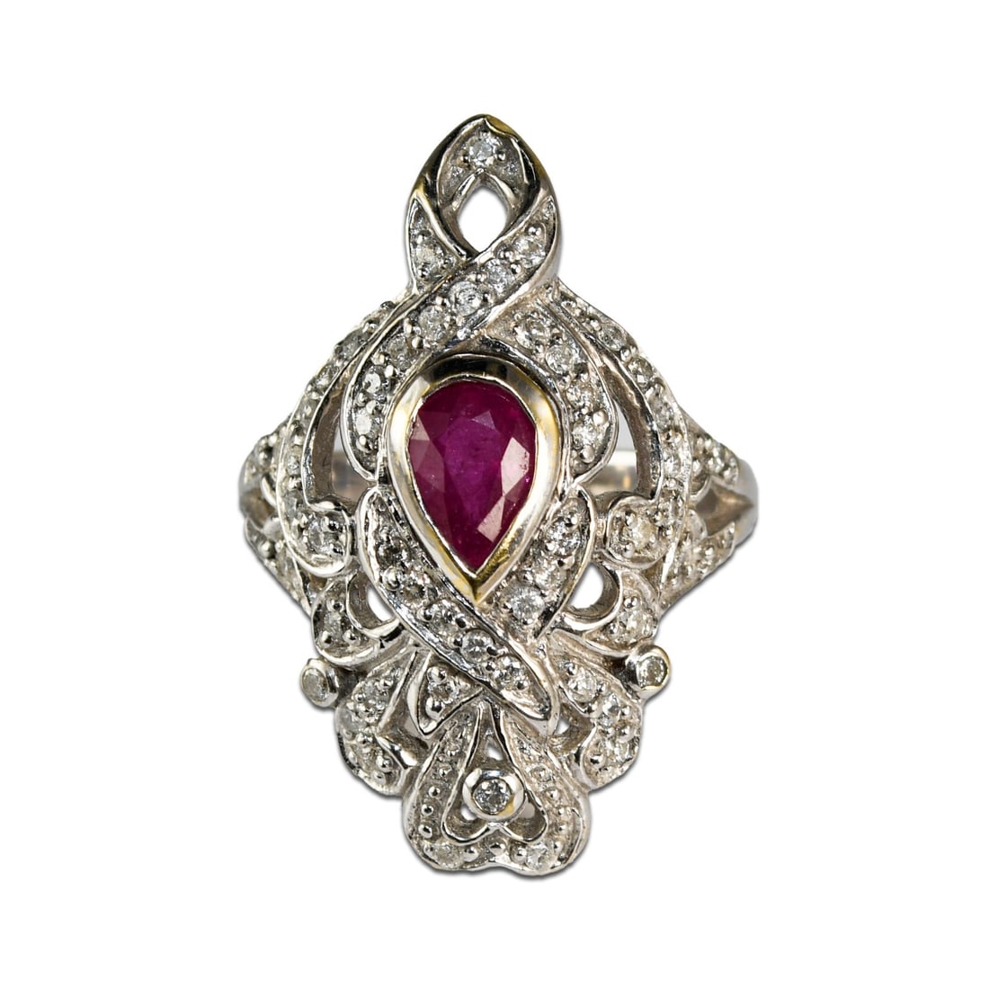 14K White Gold Art Deco Ruby Diamond Ring 50 Stones 0.60ct (1 of 7)