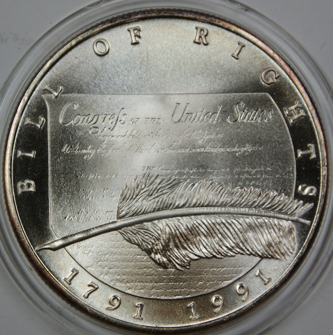 1991 Chrysler 1oz Silver Round 200th Anniversary Bill of Rights: 1991 Chrysler 1oz Silver Round 200th Anniversary Bill of Rights Celebrate the 200th Anniversary of the Bill of Rights with this 1991 Chrysler Corporation 1oz Silver Round. Crafted from high-quality si