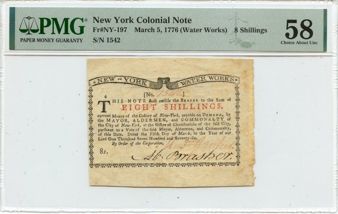 1776 New York 8 Shillings Colonial Note PMG AU58 (1 of 2)