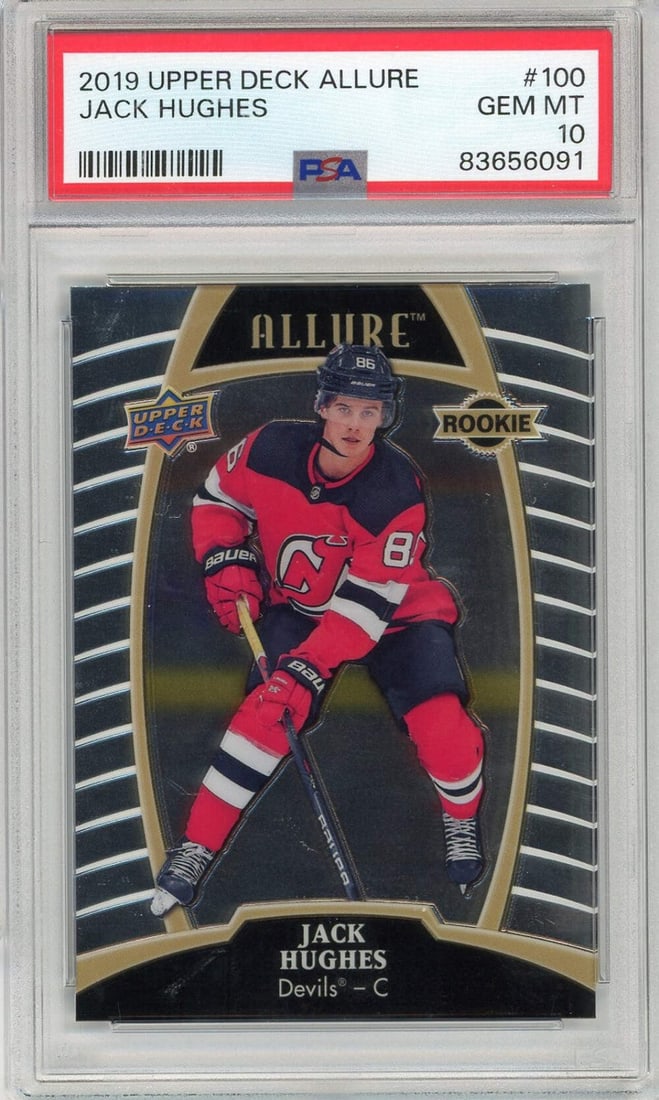 2019 Upper Deck Allure Jack Hughes #100 Rookie Card PSA 10 Gem (1 of 2)