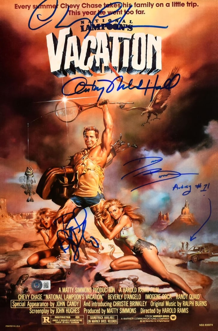 Chevy Chase Anthony Michael Hall Dana B. Autographed 18x12 Family Vacation Photo Beckett Certified (1 of 10)