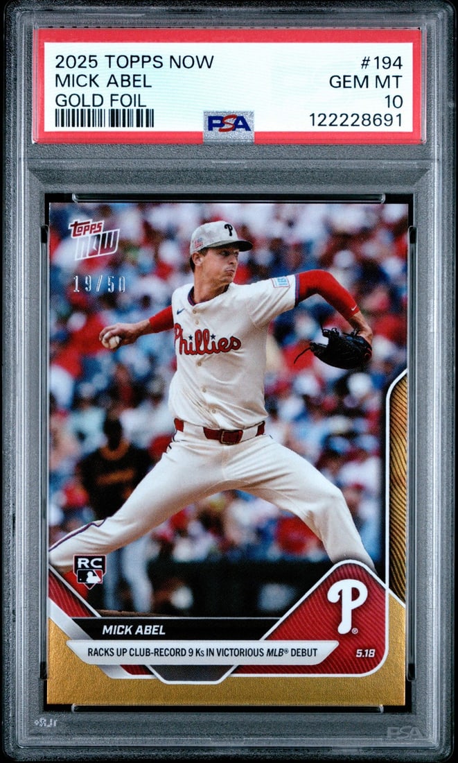 2025 Topps Now Mick Abel #194 Gold Foil Rookie Card PSA 10 /50 (1 of 2)