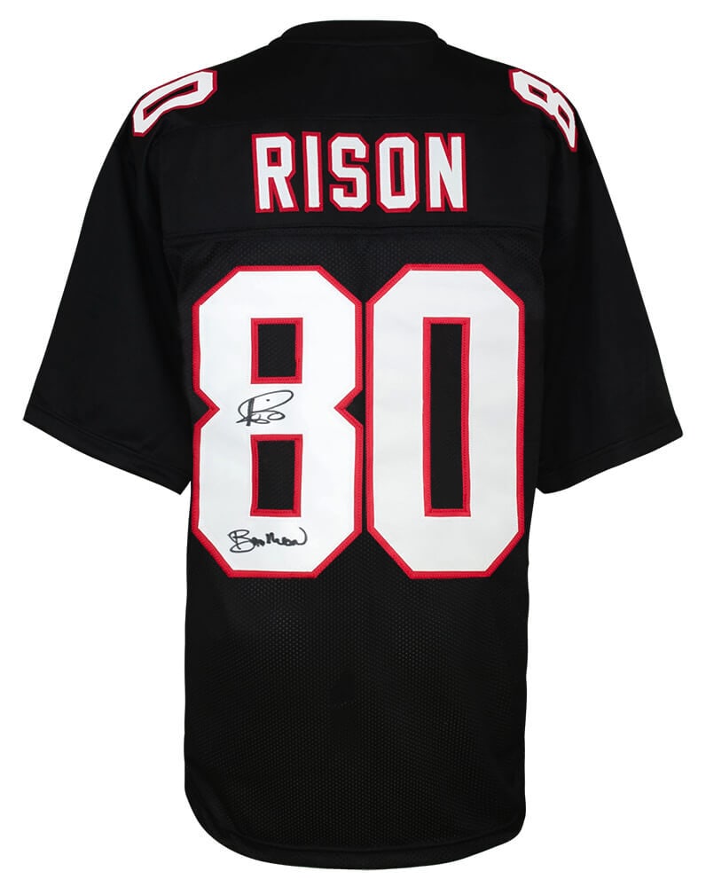 Andre Rison Signed Black Jersey Atlanta Falcons Bad Moon Inscription COA: Andre Rison Signed Black Jersey Atlanta Falcons Bad Moon Inscription COA This is an authentic Andre Rison signed black throwback custom football jersey featuring the inscription 'Bad Moon.' The jersey