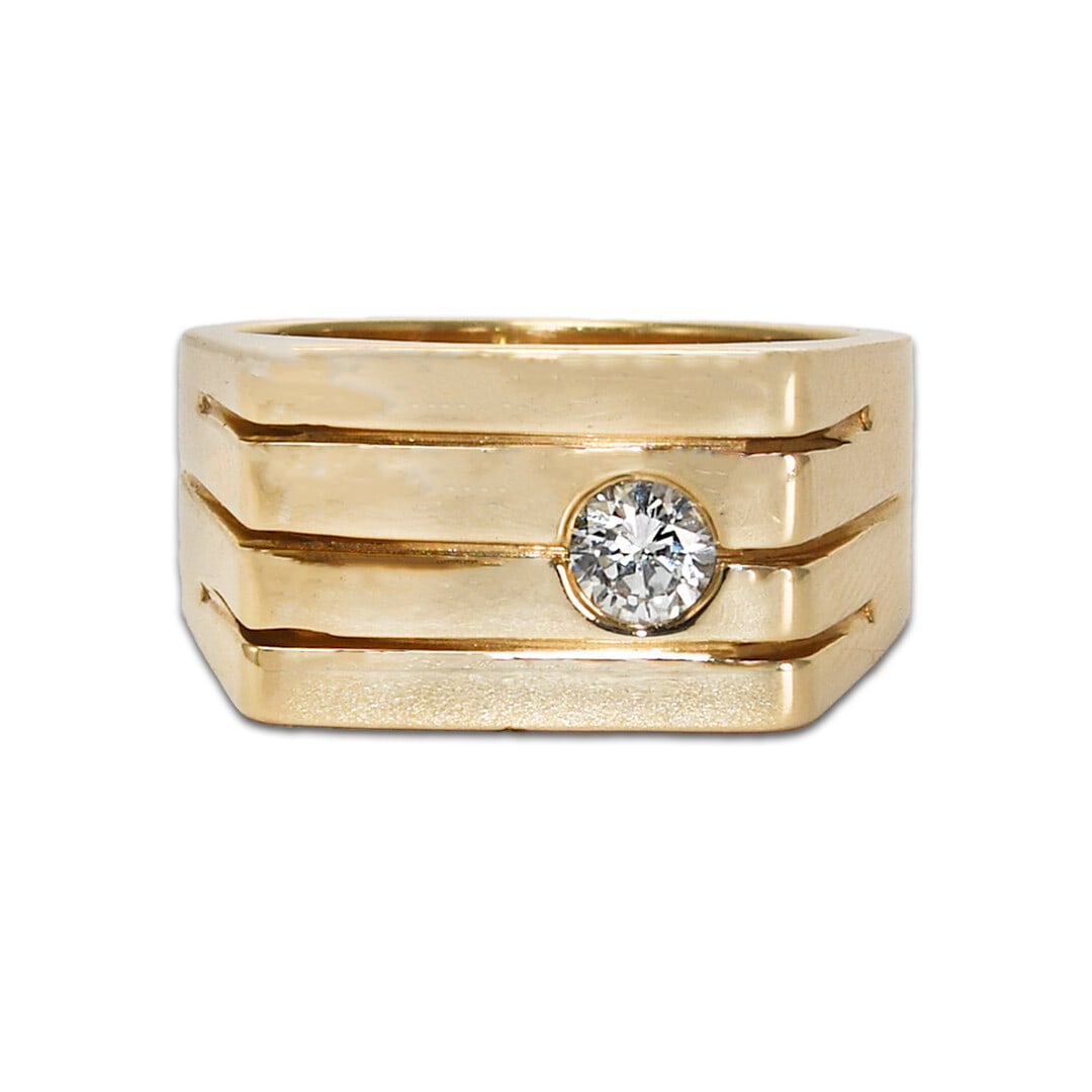 14K Yellow Gold Men's Diamond Ring 0.25ct Brilliant Cut (1 of 7)