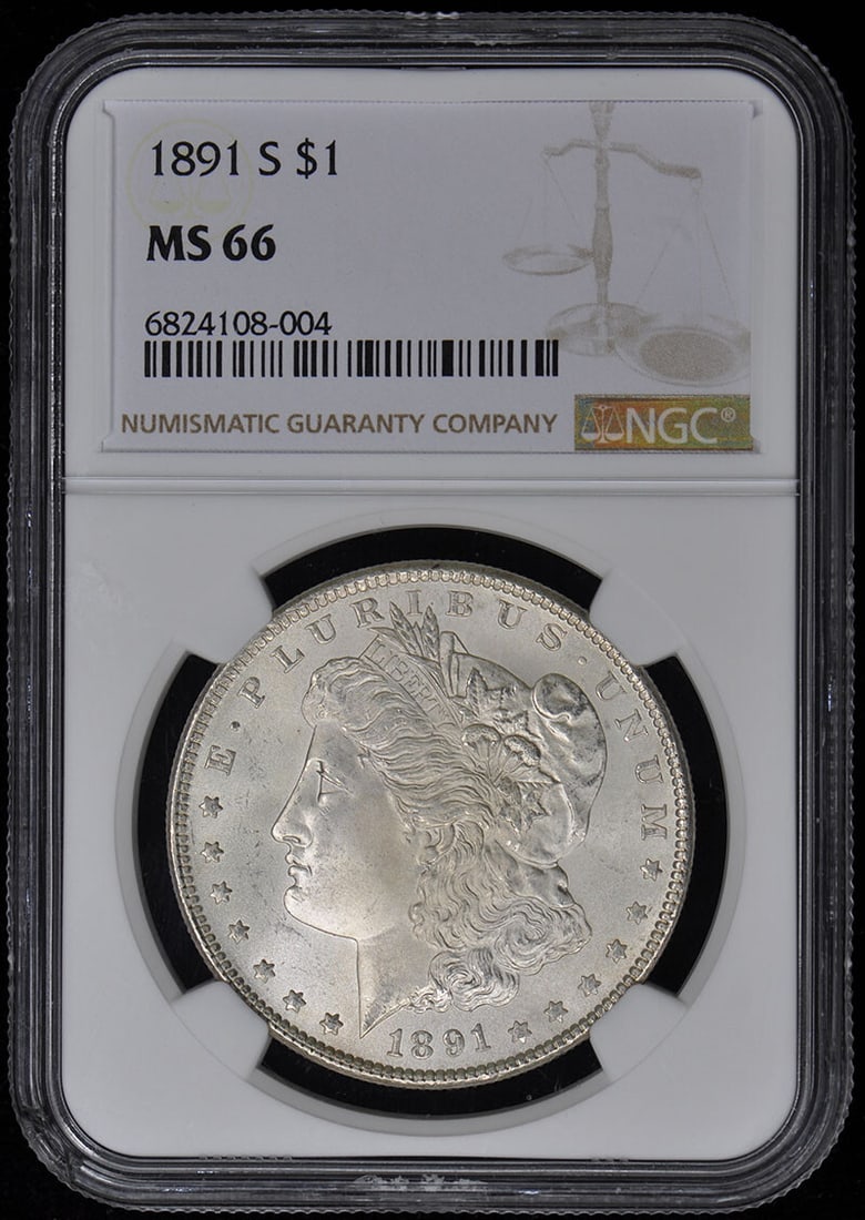 1891-S Morgan Dollar NGC MS66 Uncirculated San Francisco: 1891-S Morgan Dollar NGC MS66 Uncirculated San Francisco This stunning 1891-S Morgan Dollar is certified by NGC with a remarkable grade of MS66, indicating its uncirculated condition. Minted in San Fr
