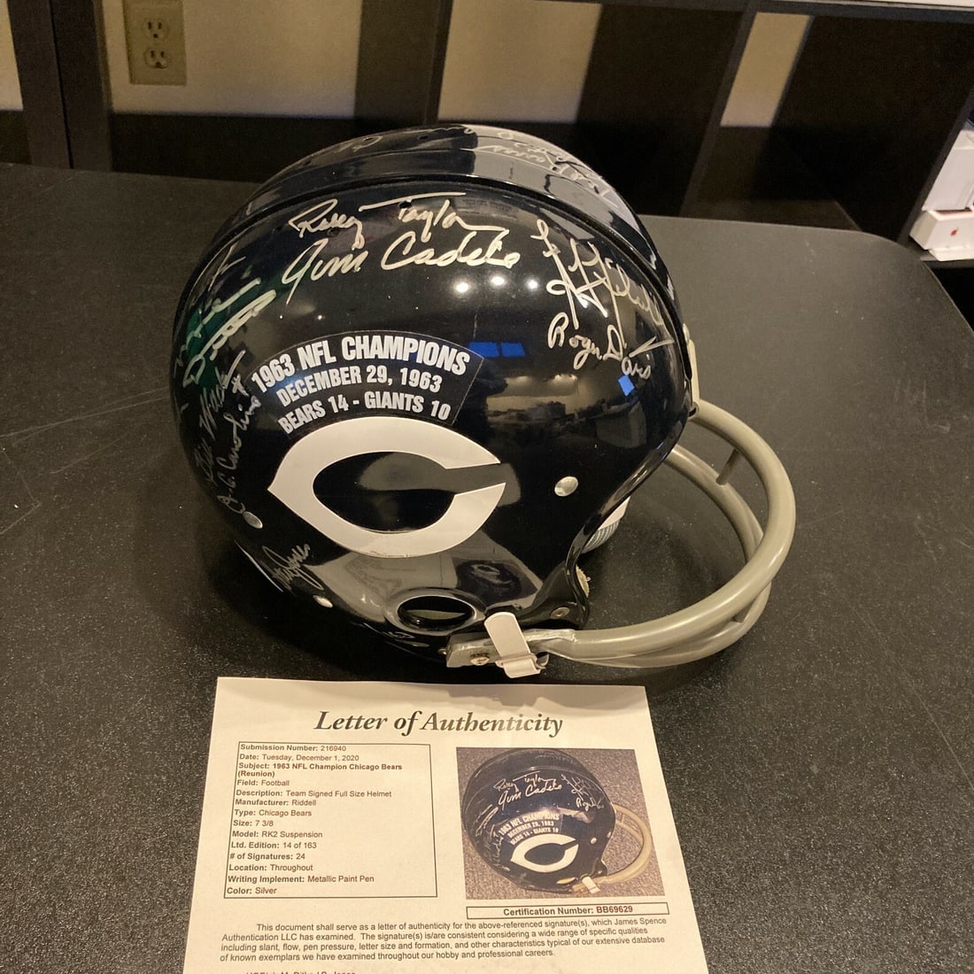 1963 Chicago Bears Team Signed Full Size Helmet JSA Authenticated 14/163 (1 of 11)