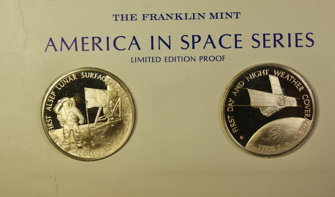 Apollo XI & ITOS 1 Sterling Silver Proof Medals Set: Apollo XI & ITOS 1 Sterling Silver Proof Medals Set This set features the America in Space Series, including the Apollo XI and ITOS 1 Sterling Silver Proof Medals. These medals celebrate significant m