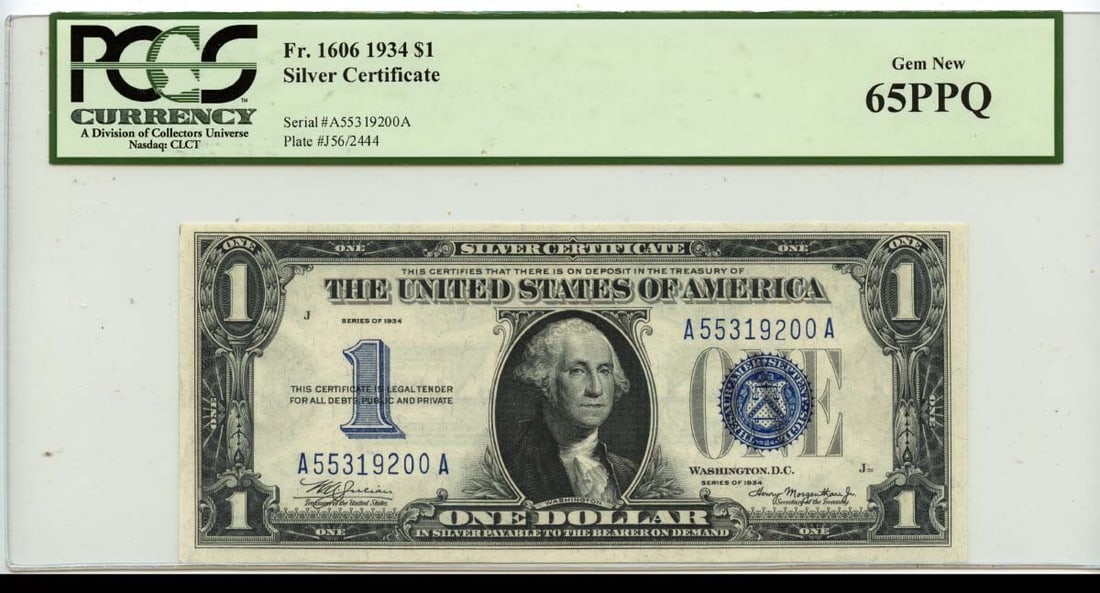 1934 $1 Silver Certificate Blue Seal FR#1606 PCGS Gem 65 Uncirculated (1 of 2)