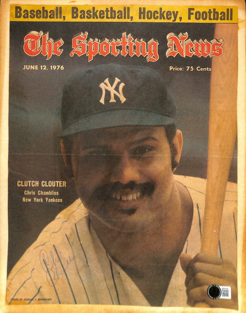 Chris Chambliss Signed 1976 Sporting News Cover Beckett Certified: Chris Chambliss Signed 1976 Sporting News Cover Beckett Certified This is a signed cover of The Sporting News magazine featuring Chris Chambliss, dated June 12, 1976. The cover has been autographed in